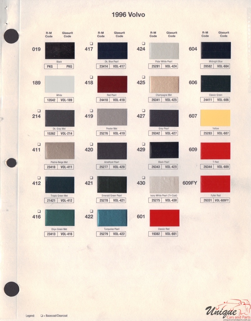 1996 Volvo Paint Charts RM 1